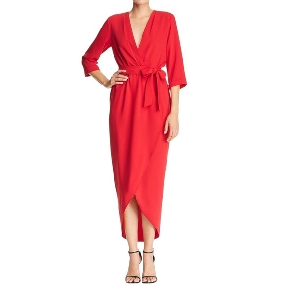Amanda Uprichard Red Crepe Wrap Midi Maxi Dress Size P (0-2) - Picture 1 of 15